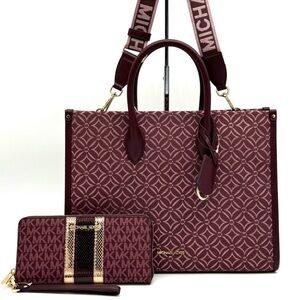 Michael Kors Medium Mirella Tote Bag & Large Continental Wallet Ox Blood Multi